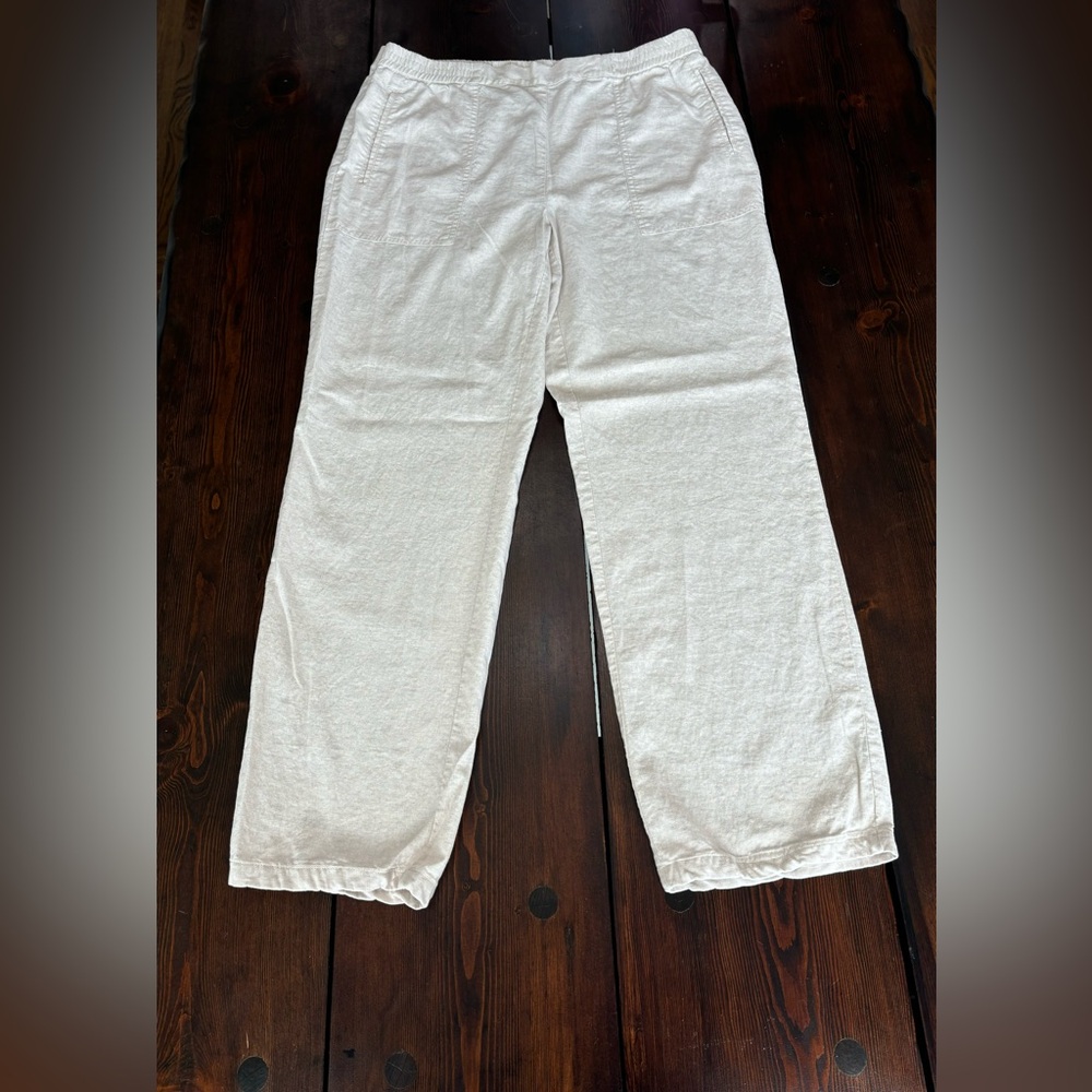 Rafaella Comfort Linen Straight Leg Pants Womens Large Off White Color